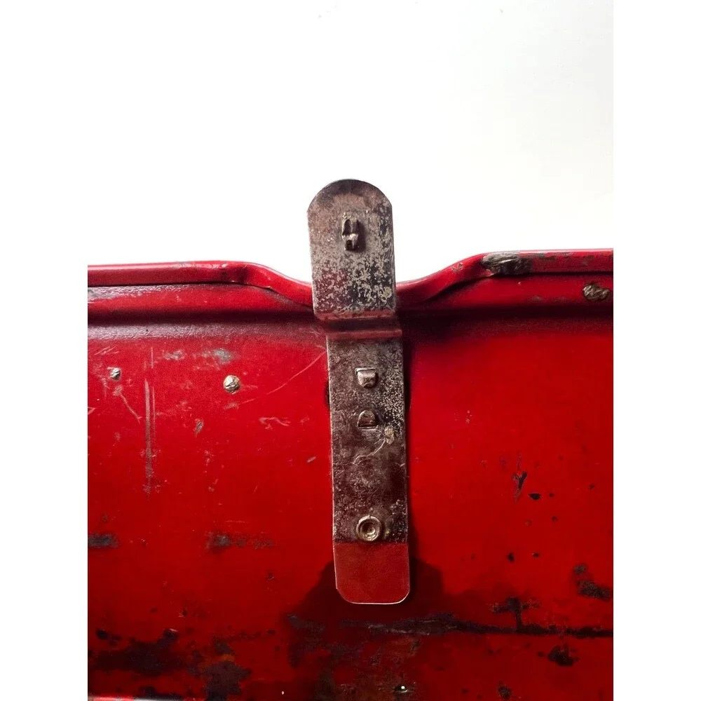 Vtg 1940s Red Metal Tool box Little Pal Handy Kit Art Deco Tool Box Salvage